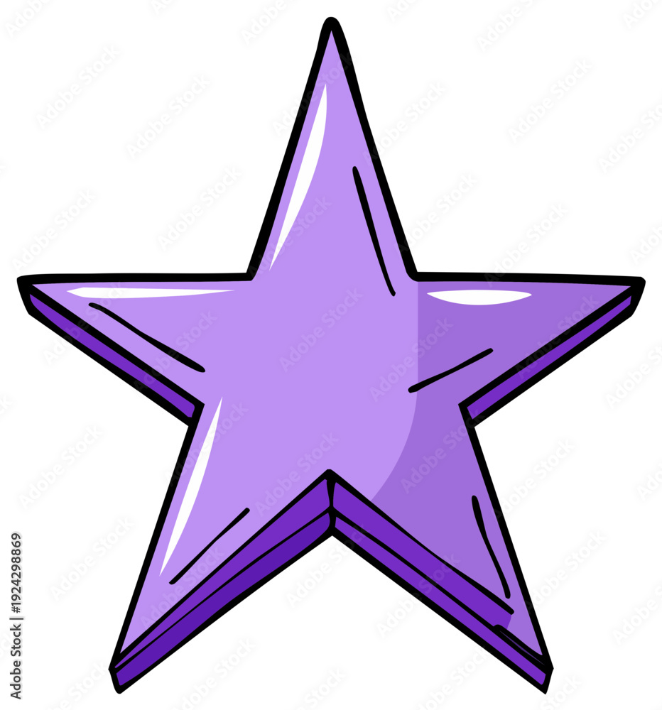 Fototapeta premium Hand-Drawn Purple Star with Shiny 3D Effect and Bold Outline