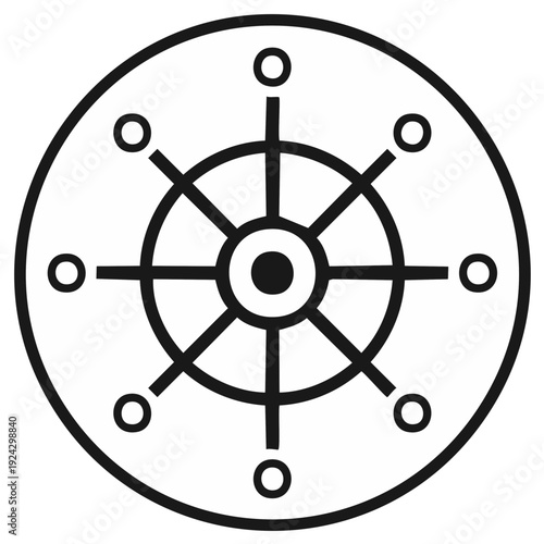 Simple black and white wheel symbol on a white background, vector design
