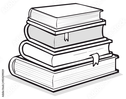 Stack of Books Illustration: Learning, Knowledge, Education, and Reading Materials in Classic Black and White Coloring