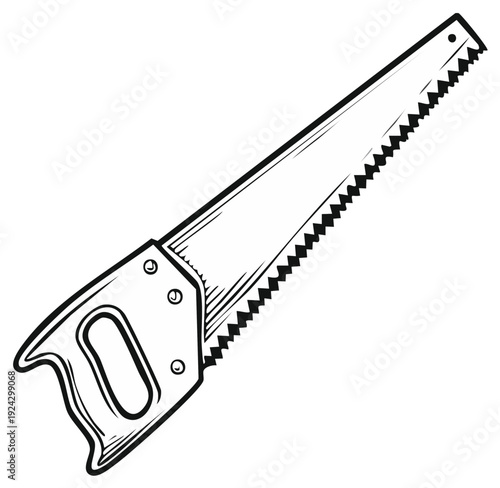 Hand saw illustration, vintage woodworking tool, carpentry equipment isolated