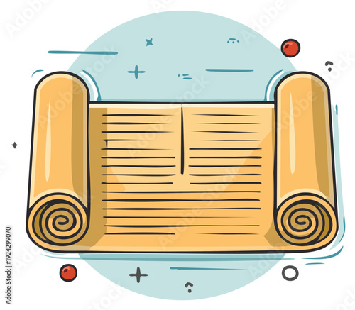 Antique parchment paper scroll with text ready to be unrolled for message unveiling for declarations and proclamations of history or magic