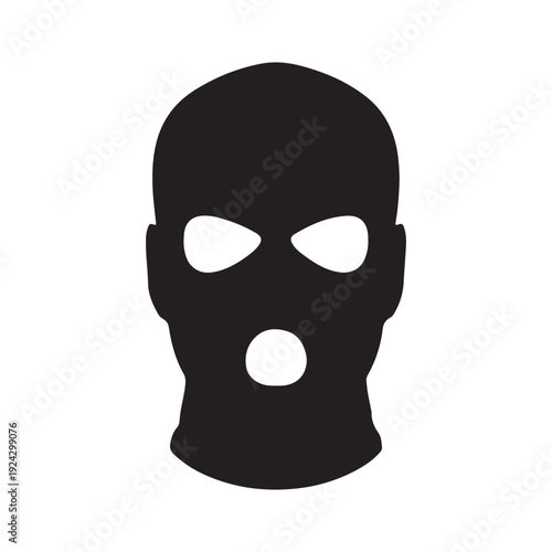 Balaclava bandit mask vector icon. Criminal face cover or ski mask symbol. Black silhouette isolated on white background.
