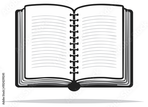 Open blank spiral bound book with lined pages ready for writing or drawing