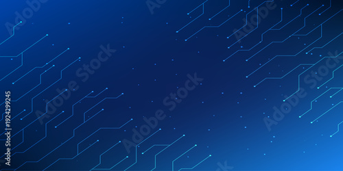 Abstract AI circuit board background. Technology connected blue lines with electronics elements on tech bg. Computer motherboard with a chip