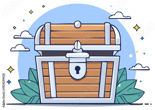 Open Treasure Chest Filled With Sparkles and Clouds Illustration