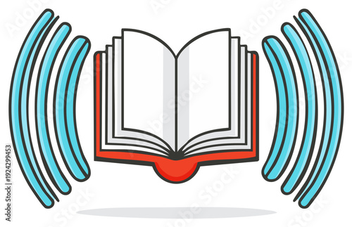 Audiobook Illustration Featuring an Open Book With Sound Waves Emanating From It