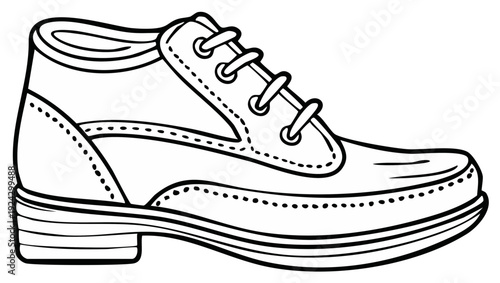 Black and white line drawing of a lace-up ankle boot with a low heel and stitched details