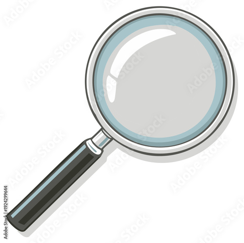 Simple illustration of a magnifying glass with a black handle and silver frame for search or investigation.