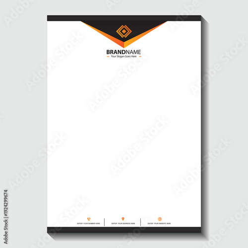 Modern business letterhead template with sleek orange and black design