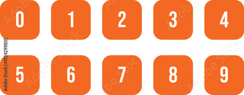 Orange Square Numbers 0–9 Set 0 1 2 3 4 5 6 7 8 9 – Numeric Typography Vector Illustration.eps