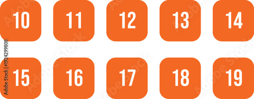 Orange Square Numbers 10-11 set 10 11 12 13 14 15 16 17 18 19 – Numeric Typography Vector Illustration