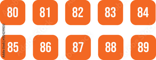Orange Square Numbers 80-89 set 80 81 82 83 84 85 86 87 88 89– Numeric Typography Vector Illustration