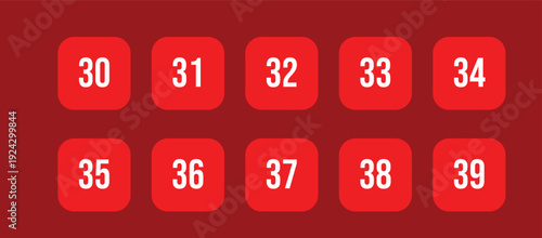 Orange Square Numbers 30-31 set 30 31 32 33 34 35 36 37 38 39– Numeric Typography Vector Illustration
