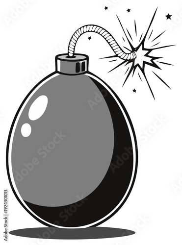 Retro comic style bomb with a lit fuse and explosive sparks ready to detonate