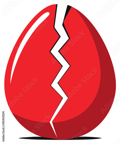 Red Easter Egg Cracked Open With Jagged Line in Center
