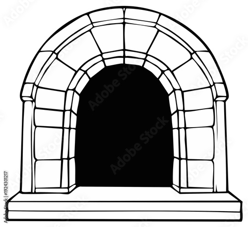 Stone Archway Entrance with Rounded Top and Steps