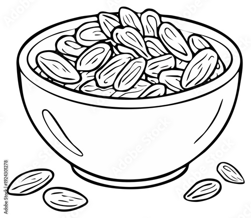 Bowl of Almonds Illustration Food Ingredient Outline Sketch Simple Vector