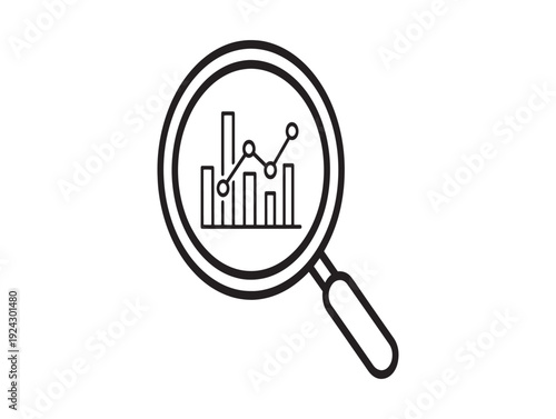 Magnifying glass analyzing a bar graph with a line graph