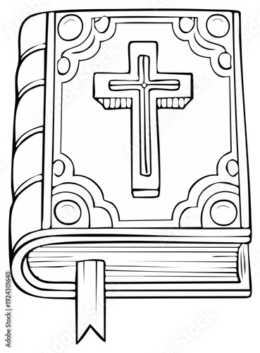 Bible Illustration Book with Cross Outline for Coloring Pages Religious Education