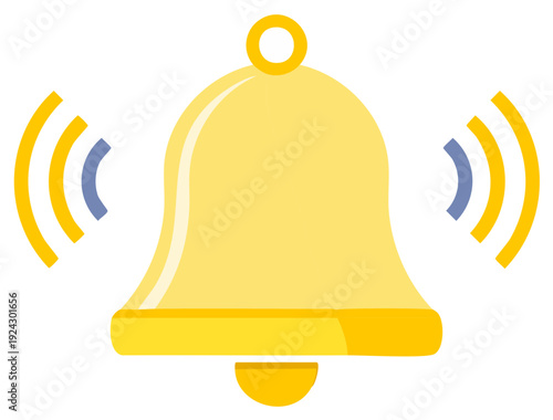 Illustration of a golden bell emitting sound waves