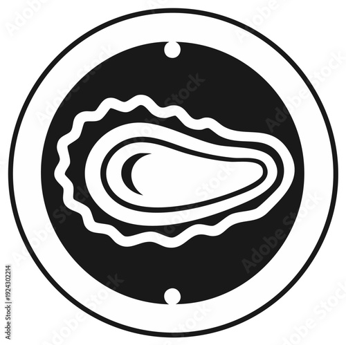 Black and White Oyster Icon Seafood Plate Graphic Food Symbol Menu Restaurant Fresh Shellfish Delicacy
