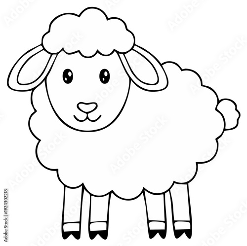 Cute Cartoon Sheep Illustration for Coloring Book Design or Farm Animal Themed Creative Projects