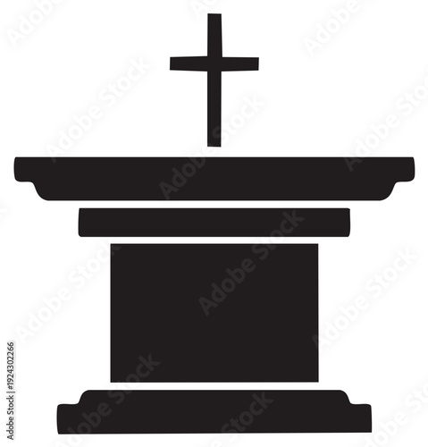 Stylized Altar with Cross Icon: Religious Worship, Christianity, Vector Illustration