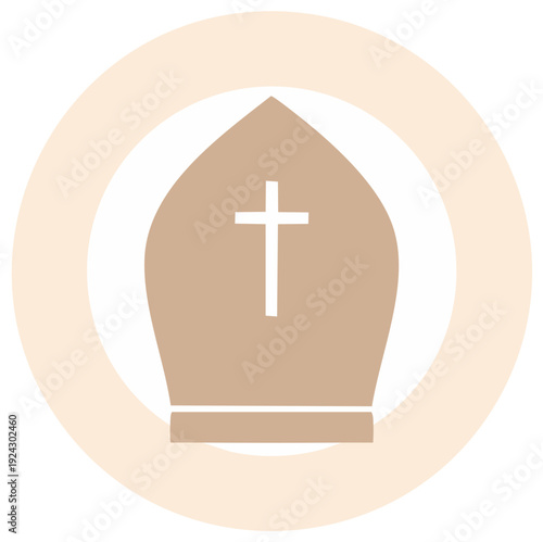 Mitre Religious Symbol with Cross in Muted Earthy Tones Representing Christian Clergy and Faith