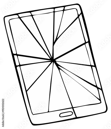 Broken screen digital device outline cracked glass technology concept