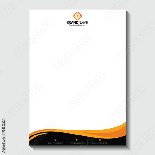 Professional business letterhead template with modern orange and black design