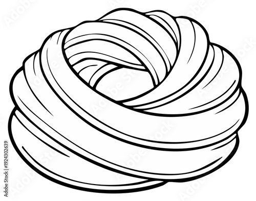 Stylized Pasta Nest Illustration with Black Outline for Recipe Books or Food Packaging Designs