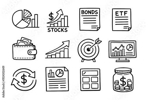 Hand-drawn Financial and Investment Management Icons Collection