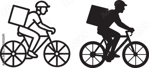 Bold courier cycling with backpack editable stroke vector.