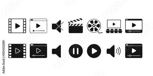 Reel Play Button Sound Clapperboard Reel Cinema Screen and Seats Player d