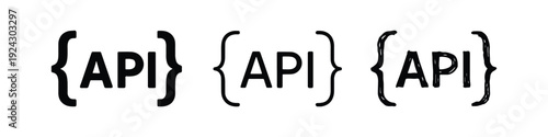 API (Application Programming Interface) icon in three styles. Vector illustration of software development and web services.