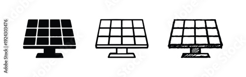 Solar Panel Icon Set | Renewable Energy and Green Technology Symbols for Sustainable Power