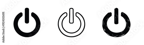 Power On Off Button Icon Set - Technology Start and Stop Symbols