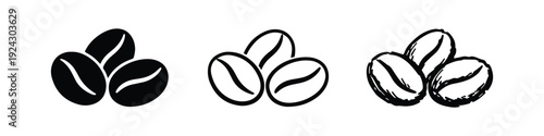 Coffee Beans Icon Set - Hand-Drawn Coffee Symbols for Cafe and Beverages