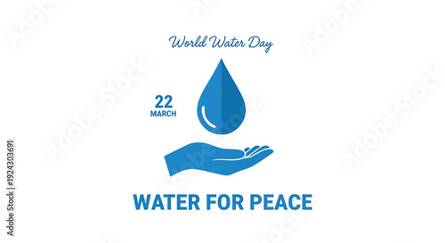 World Water Day icon with hand and water droplet, March 22