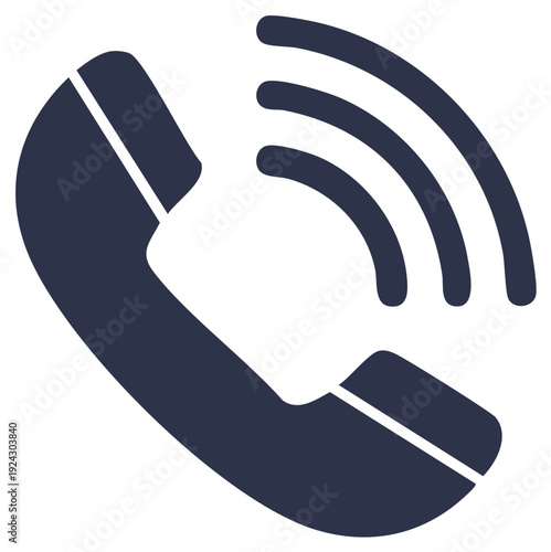 Phone Handset Icon with Radio Wave Signals - Dark Blue Handset with Signal Emanation