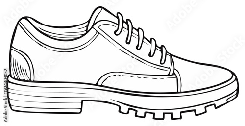Classic Lace-up Shoe Black and White Line Drawing Illustration Fashion Footwear Footgear