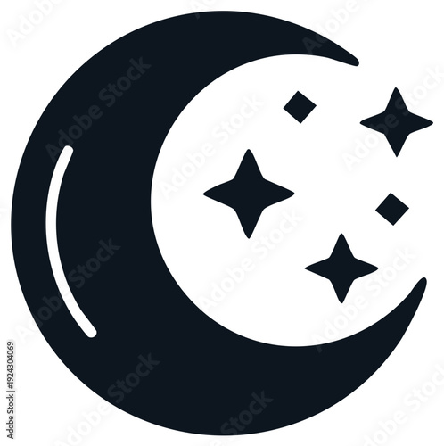 Crescent Moon and Stars Icon Night Sky Celestial Symbol