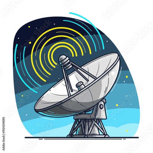 Vibrant satellite dish transmitting signals in a stunning starry night sky