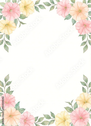 Decorative pastel floral border with blank white center for text, illustration design.