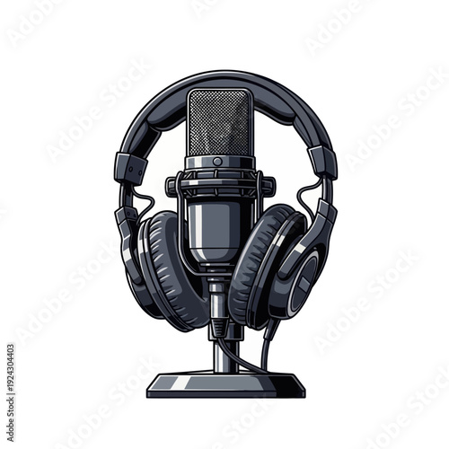 Professional podcasting equipment with microphone and headphones