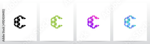 Fragment Hexagon Connect Geometric Negative Space Letter Initial Logo Design C