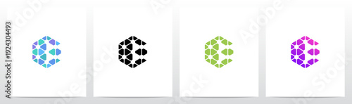 Fragment Hexagon Connect Geometric Negative Space Letter Initial Logo Design E