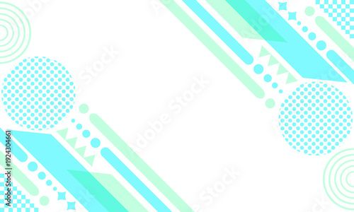 スカイブルーとミントグリーンの爽やかな幾何学模様フレーム　コピースペースのある抽象的なベクター背景