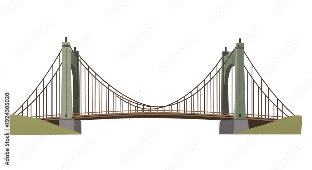 Fototapeta premium Cable-stayed bridge design with green towers and brown deck 