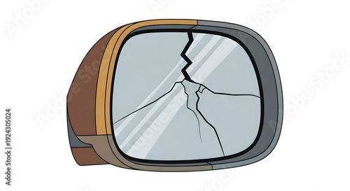 Broken side mirror illustration with cracks and a modern design  